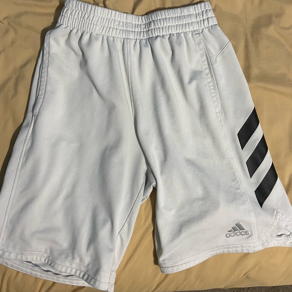 White Adidas Shorts with Three Black Stripes on Legs - Picture 1 of 3